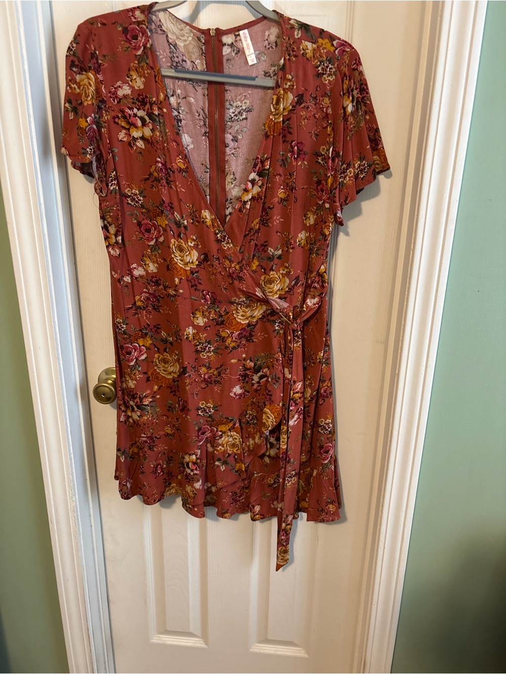 Xhilaration Rust Floral Wrap Dress